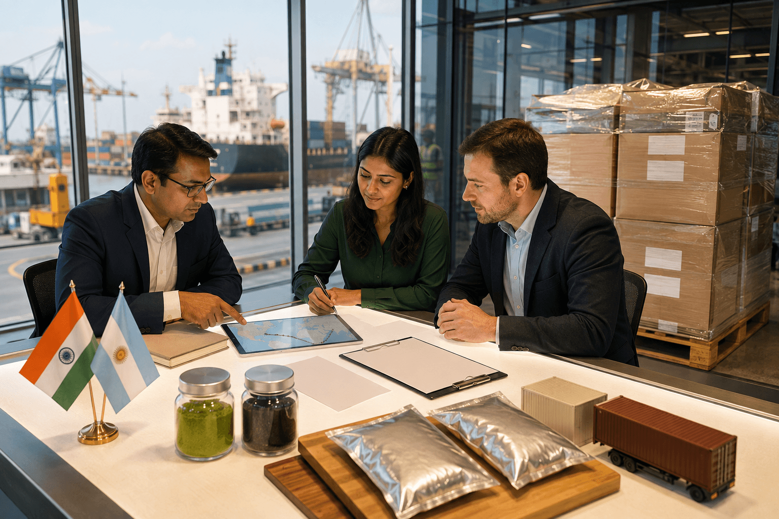Export coordination for natural products shipped from India to Argentina