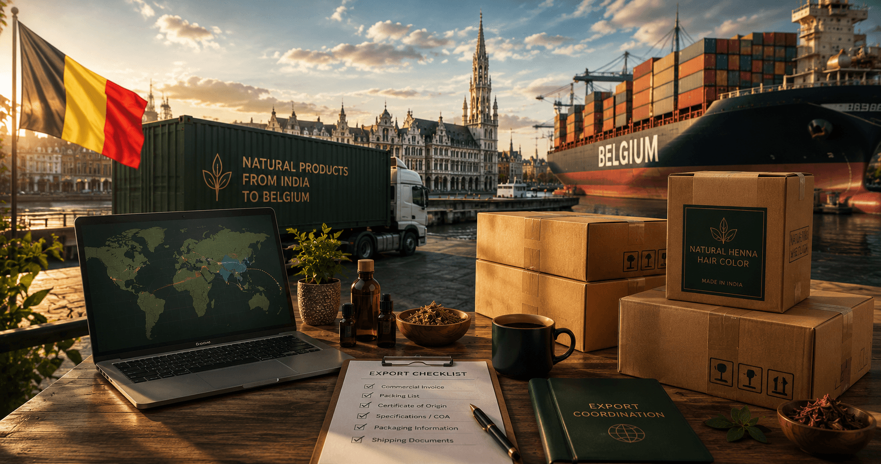 India to Belgium export and freight coordination for bulk natural products
