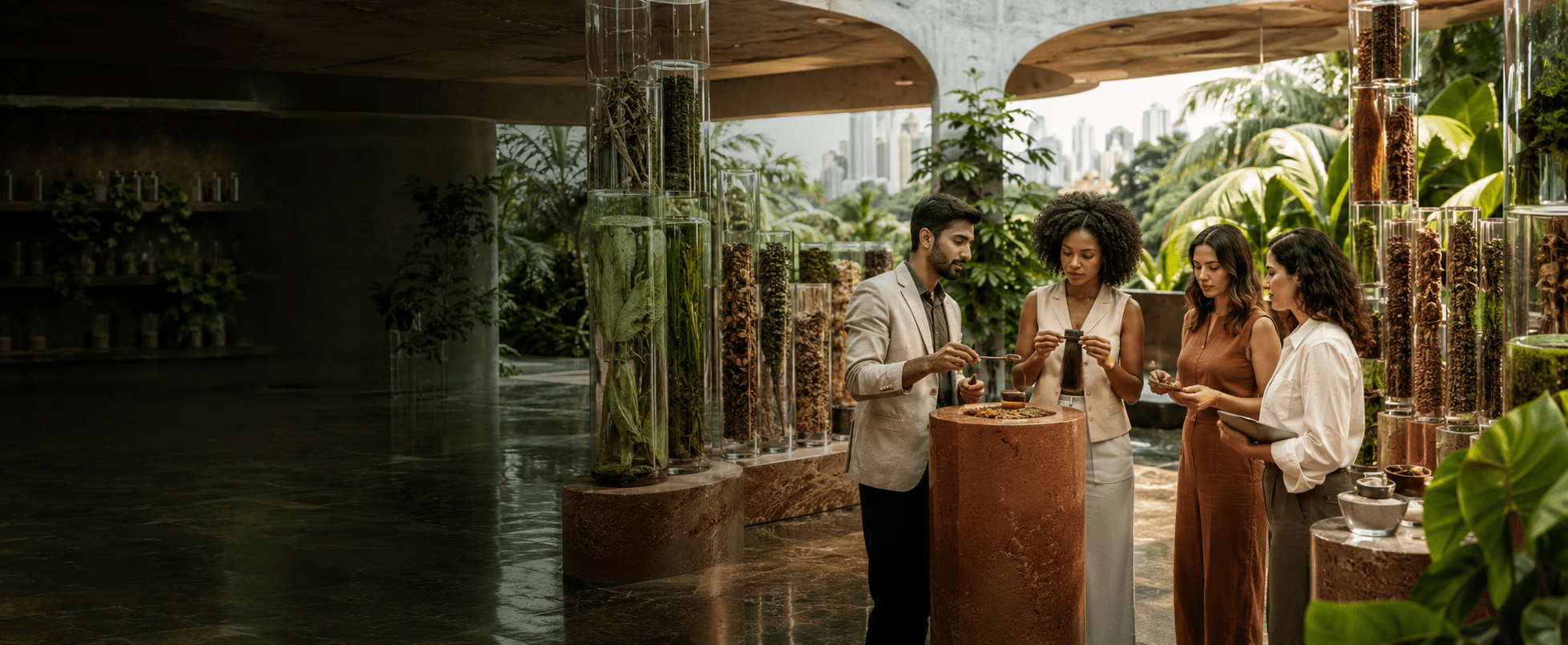 Brazilian buyers reviewing Indian henna, indigo, herbs and spices