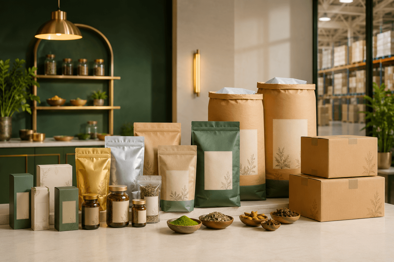 Retail professional and bulk export packaging formats for natural products