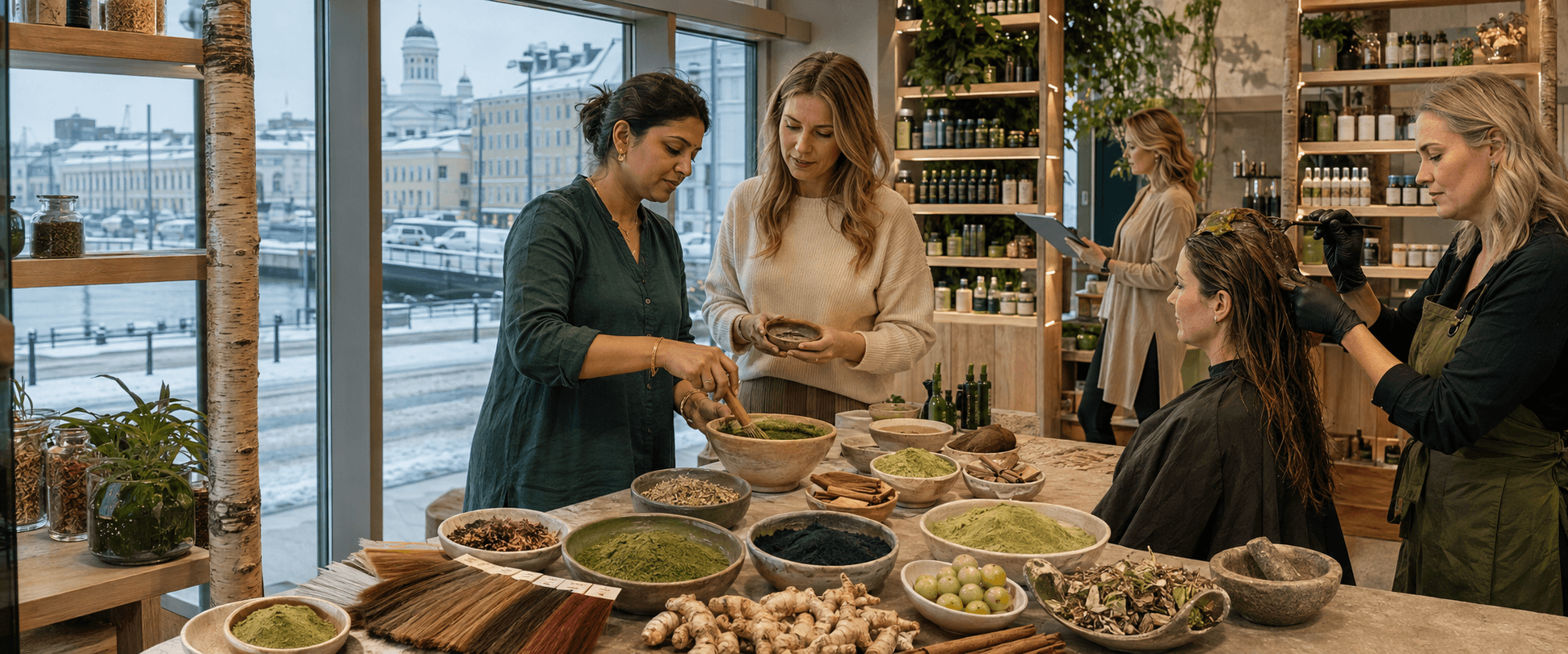 Finnish buyers reviewing Indian henna, indigo, herbs and spices for professional export supply