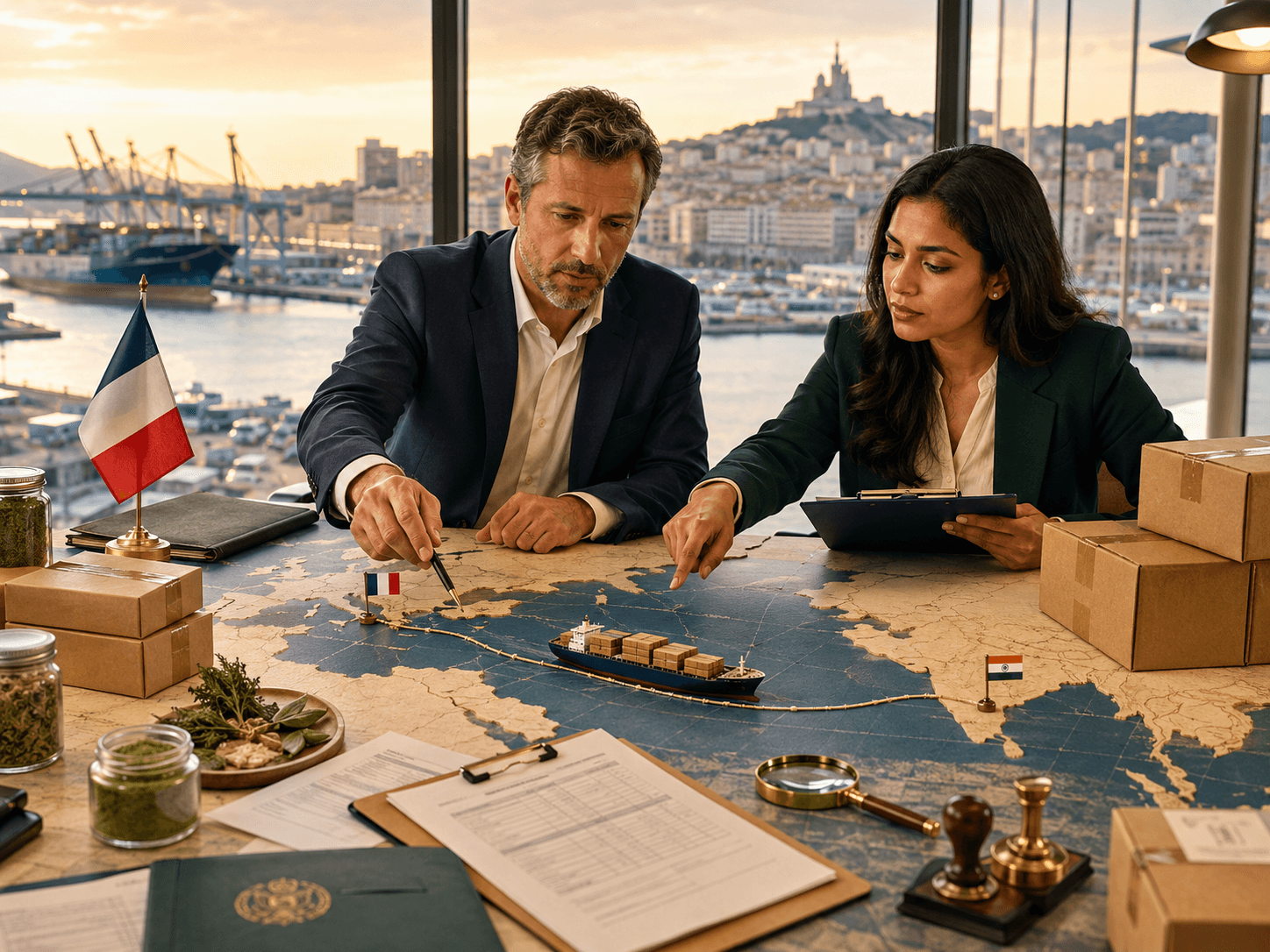 India-to-France maritime route, documentation and shipment coordination in Marseille