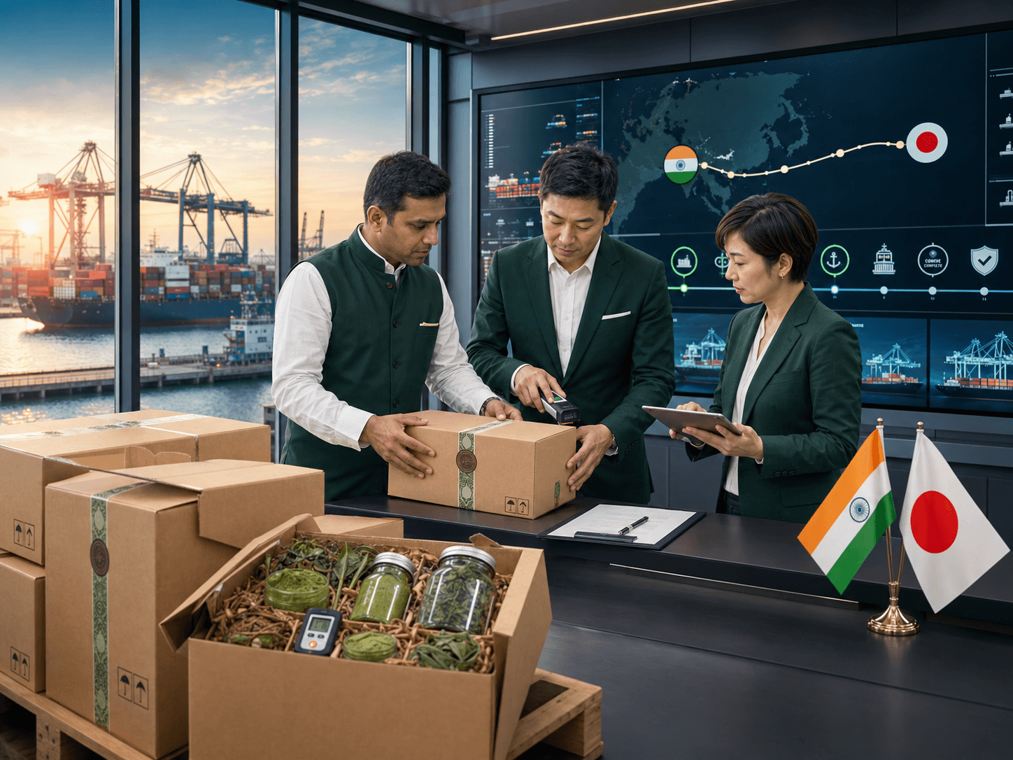 India-to-Japan botanical export coordination with sealed cartons, shipment tracking and receiving review