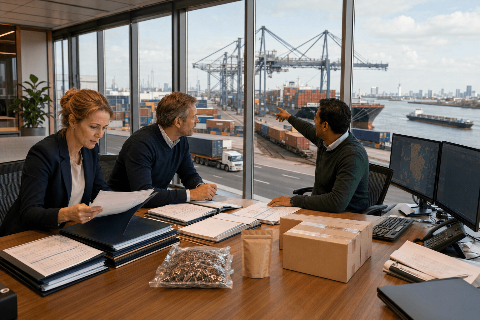 India-to-Netherlands export coordination involving Rotterdam containers, documentation and onward European distribution