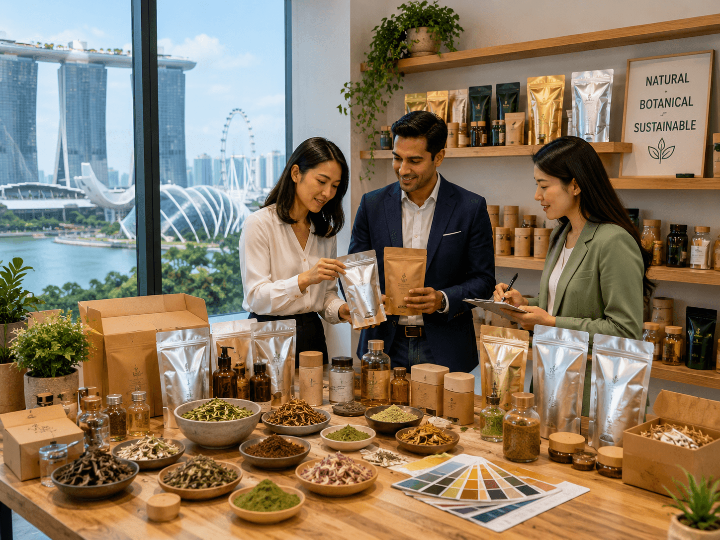 Singapore private-label buyers reviewing packaging for Indian natural products