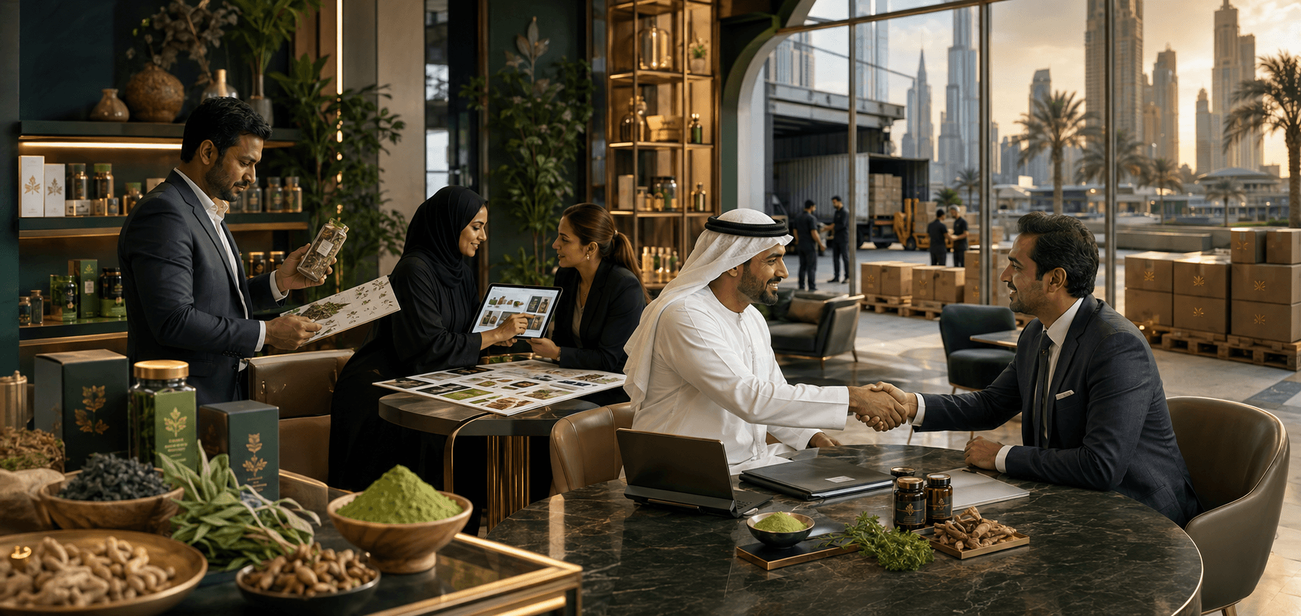 India and UAE business partners developing natural-product export supply