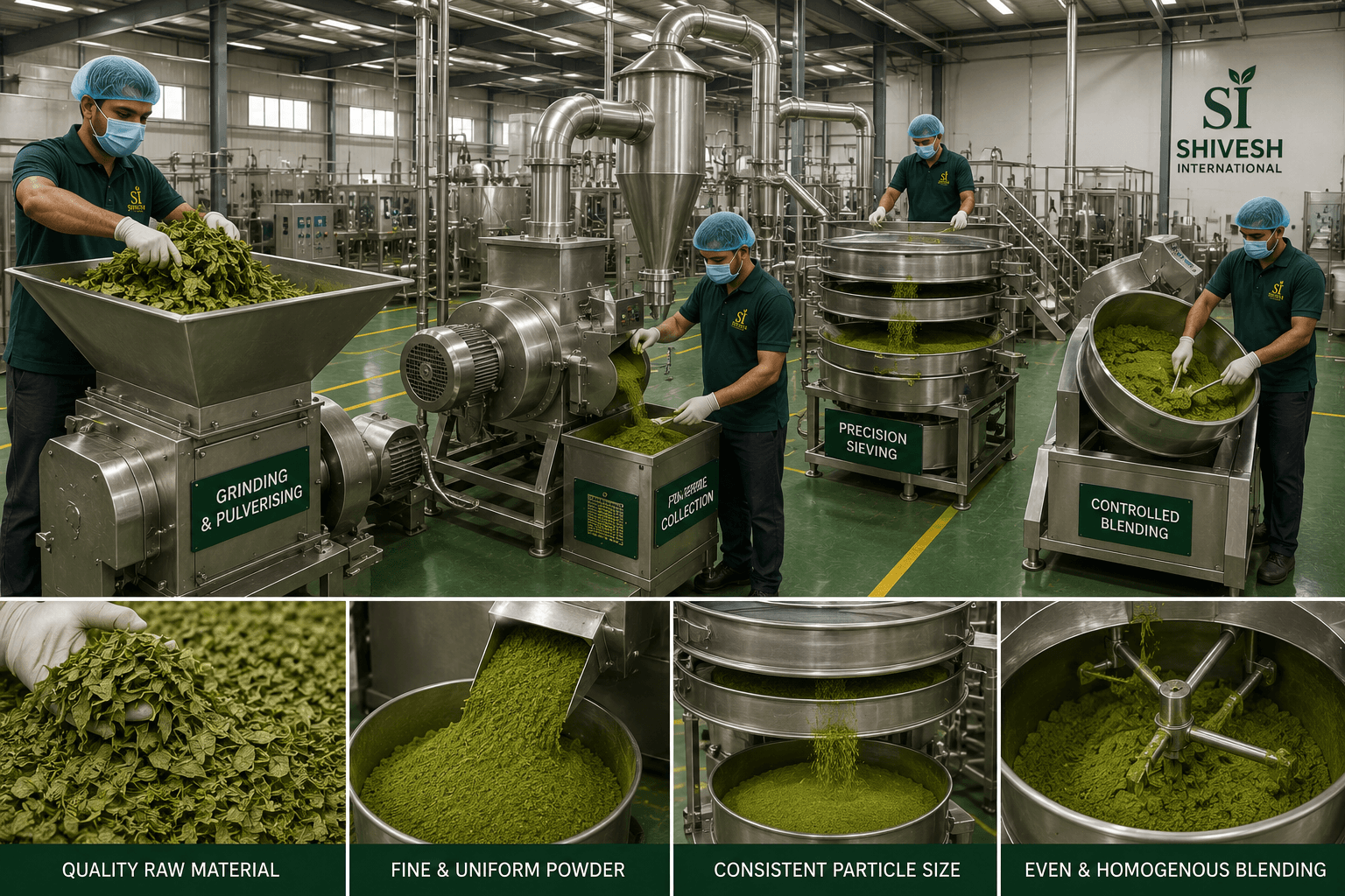 Grinding sieving and blending manufacturing process